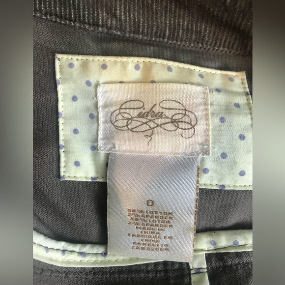 Anthro CIDRA Corduroy Military Jacket Coat Blazer Brown Ruffle Puff Shoulder - Picture 8 of 11